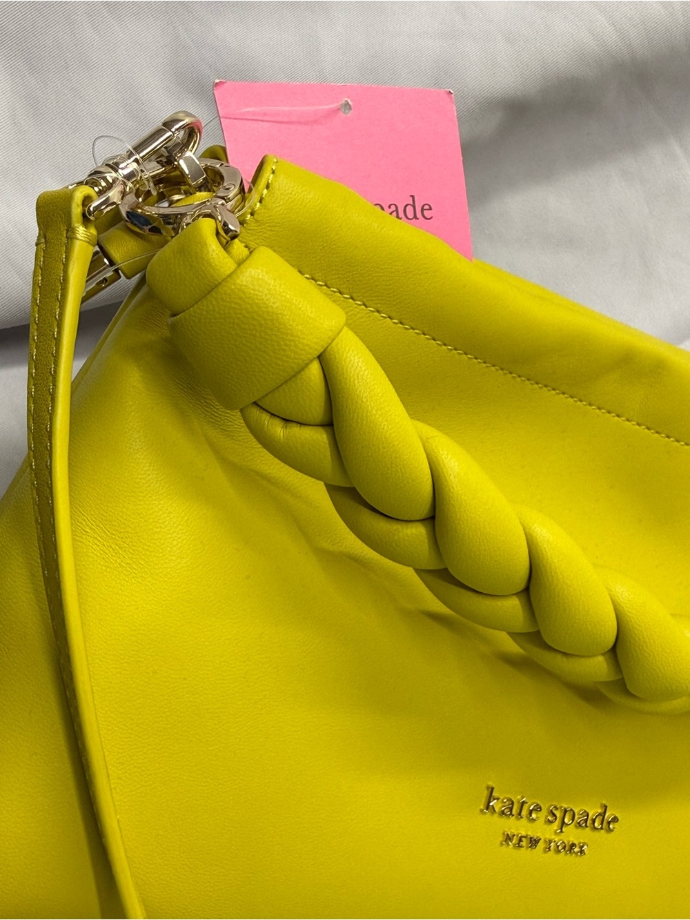 (new+tag) Kate Spade Meringue Shoulder / Crossbody Lime Yellow Braided-Handle - Picture 9 of 14